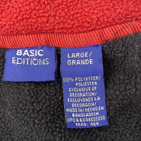 Basic Editions Men's Fleece Pullover Jacket Half Zip L Navy Blue Red Outerwear - Picture 7 of 8